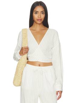 Favorite Daughter - Isla Women's Striped Tie-Up V-Neck Crop Top Off White