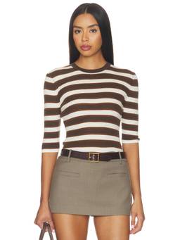 Favorite Daughter - Amelia Crewneck Women's Striped Ribbed Jersey Top Brown