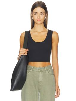 Favorite Daughter - Cutting It Close Women's Ribbed Sleeveless Crop Tank Top Black