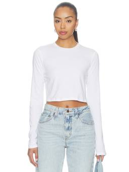 Favorite Daughter - Laura Women's Long Sleeve Crew Neck Crop Top White