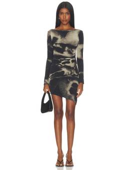 Feners - Perla Women's Printed Asymmetric Hem Mini Dress Black