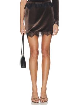 Feners - Reliquia Women's Velvet Lace Trim Mini Skirt Brown