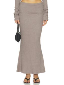 Feners - Caricia Women's Foldover Elastic Waist Maxi Skirt Taupe
