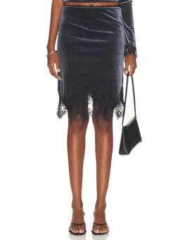 Feners - Suave Women's Lace Trim Velvet Midi Skirt Grey