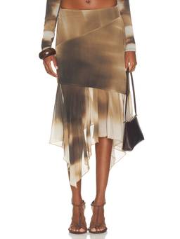 Feners - Mirada Women's Asymmetric Mesh Midi Skirt Multi-Color