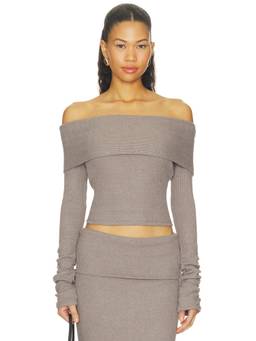 Feners - Caricia Women's Off Shoulder Foldover Neck Crop Top Grey