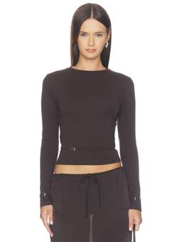 Feners - Cierre Women's Belt Detail Long Sleeve Crop Top Black