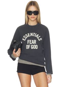 Fear of God ESSENTIALS - Campus Women's Graphic Print Crew Neck Long Sleeve T-Shirt Black