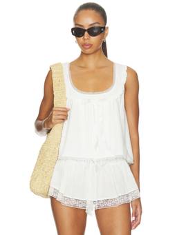 For Love & Lemons - Carmella Women's Lace Trim Button Front Tank Top White