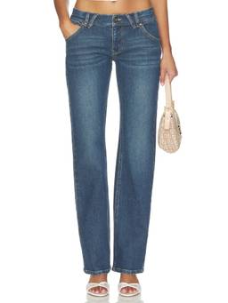 Frankies Bikinis - Devon Lee Carlson Women's Mid-Waist Stretch Straight Jeans Blue