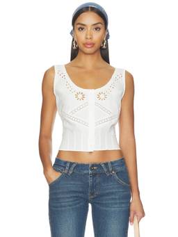 Frankies Bikinis - X Devon Lee Carlson Women's Eyelet Poplin Crop Blouse White