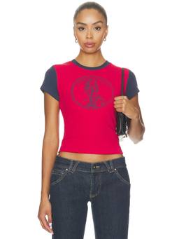 Frankies Bikinis - Eva Women's Ribbed Logo Crew Neck Tee Red