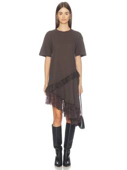 Free People - Frosted Lace Women's Asymmetrical Layered T-Shirt Dress Charcoal