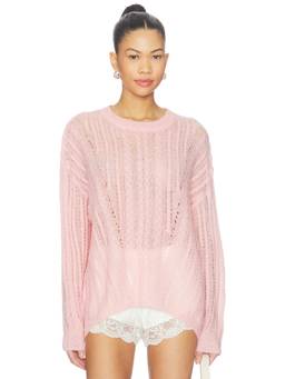 Free People - Sheer Luck Women's Cable Knit Semi-Sheer Pullover Sweater Pink
