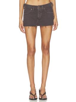 Free People - Lainey Women's Low Rise Frayed Hem Mini Skirt Chocolate