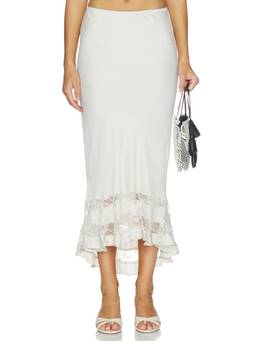 Free People - Long Lost Lover Women's Satin Lace Detail Slip Midi Skirt White