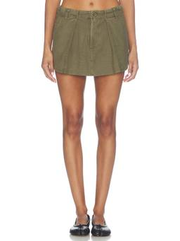 Free People - Riverfront Surplus Women's Pleated Canvas Mini Skirt Olive