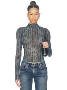 Free People - Lyric Women's Sheer Lace High Neck Crop Top Blue