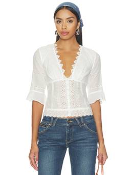 Free People - Salone Women's Eyelet V-Neck Crop Top White