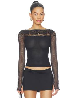 Free People - Night Mode Women's Sheer Mesh Lace Crop Top Black