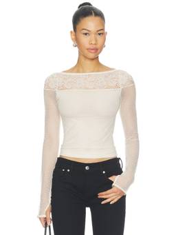 Free People - Night Mode Women's Sheer Lace Mesh Knit Crop Top White