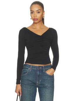 Free People - That's A Wrap Women's Surplice Ruched Crop Top Black