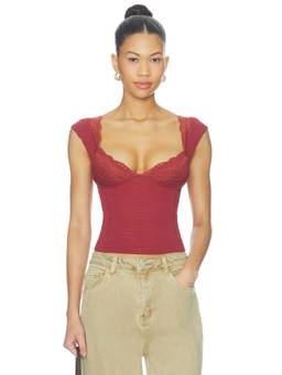 Free People - Blush Hour Women's Lace Detail Cap Sleeve Tank Top Red