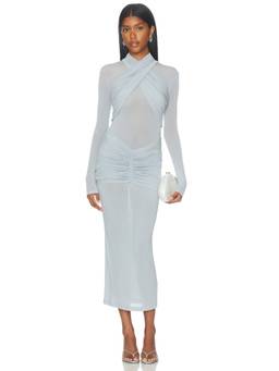 Francoise - Odessa Women's Ruched Sheer Jersey Maxi Dress Blue