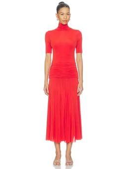 Francoise - Layered Women's Ruched High Neck Maxi Dress Red