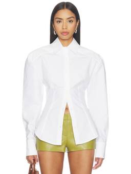 Francoise - Poplin Women's Padded Shoulder Fitted Button-Down Shirt White
