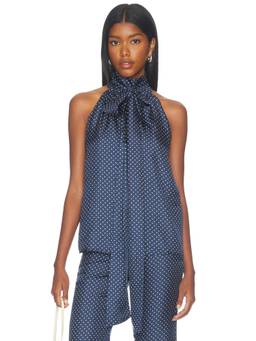Francoise - Susan Women's Polka Dot Tie-Up Neck Silk Blouse Navy Blue