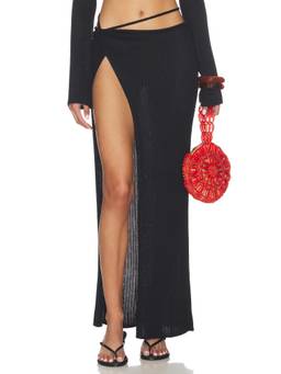 Flook The Label - Inga Women's Ribbed Knit Drawstring Maxi Skirt Black