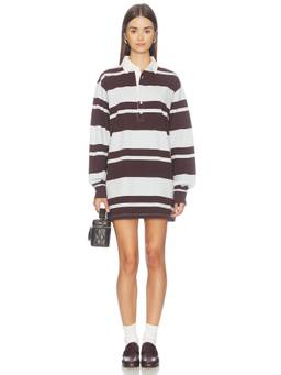 Good American - Knit Rugby Women's Striped Button Front Mini Dress Brown