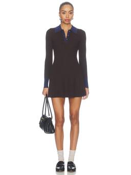 Good American - Knit Polo Women's Ribbed Fit & Flare Mini Dress Brown