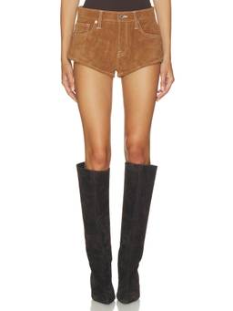 Good American - Better Than Suede Women's Mid-Waist Faux Suede Micro Shorts Brown