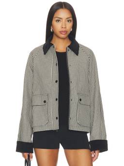 Good American - Heritage Women's Checked Corduroy Trim Zipper Jacket Black
