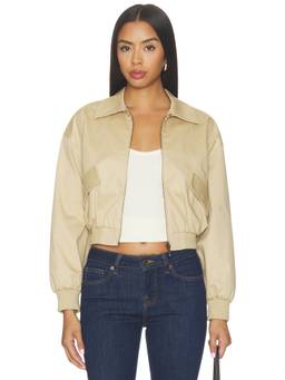 Good American - Twill Women's Cropped Zippered Bomber Jacket Beige