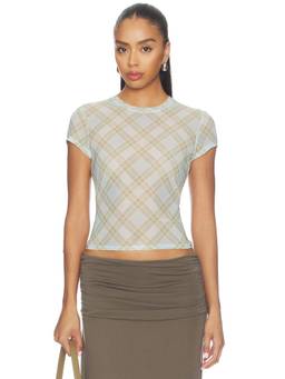 Good American - Mesh Baby Women's Sheer Printed Crop Top Blue