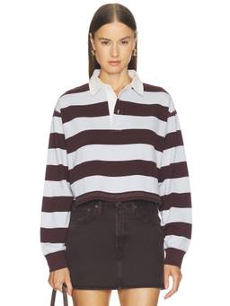Good American - Cropped Rugby Women's Striped Cotton Polo Shirt Burgundy