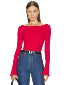 Good American - Rib Scoop Boatneck Women's Full Sleeves Regular Top Red
