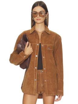 Good American - Better Than Suede Women's Faux Suede Snap Button Shacket Brown