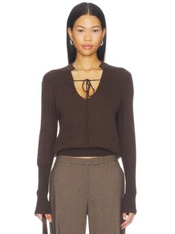 Geel - Joslyn Women's Tie-Up Ribbed Hem Sweater Brown