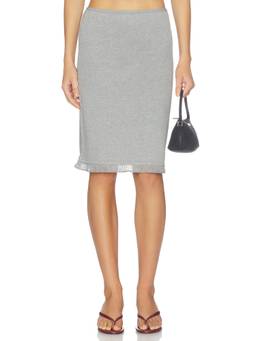 Geel - Louisa Women's Fringe Hem Knit Midi Skirt Grey