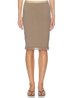 Geel - Louisa Women's Fringe Trim Knit Midi Skirt Brown