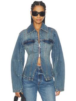 Gestuz - Melu Women's Cinched Waist Two-Way Zip Denim Jacket Blue