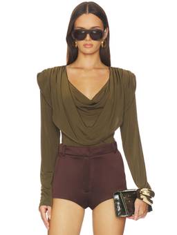 Gestuz - Laily Women's Draped Cowl Neck Long Sleeve Top Olive