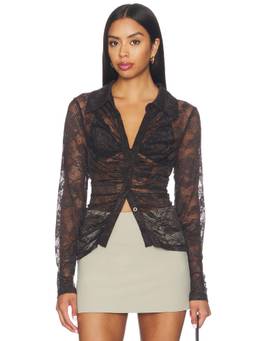 Gestuz - Leala Women's Sheer Lace Button-Down Shirt Black