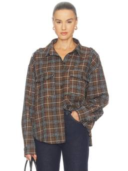 Gestuz - Women's Checked Button-Down Shirt Brown