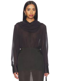Gestuz - Scarf Women's Sheer Georgette Button-Down Shirt Black