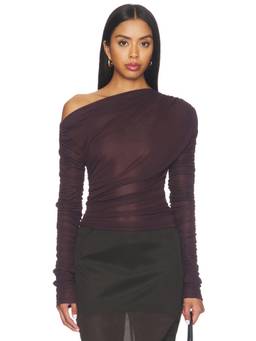 Gestuz - Vedae Women's Ruched Asymmetrical Neck Long Sleeve Top Purple